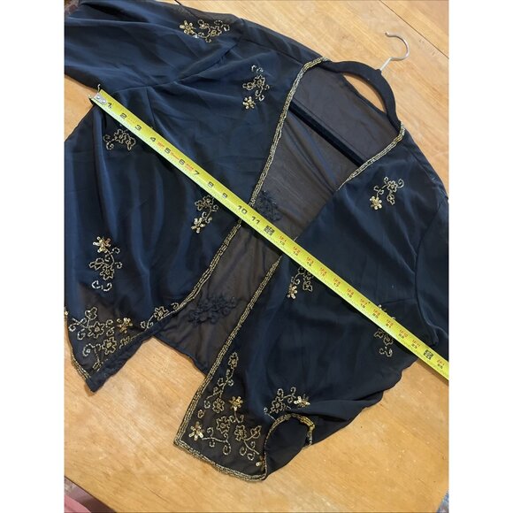 Vintage Gold Beaded Sheer Mesh Long Sleeve Open Front Jacket Blazer Black Sz M/L - Picture 5 of 7